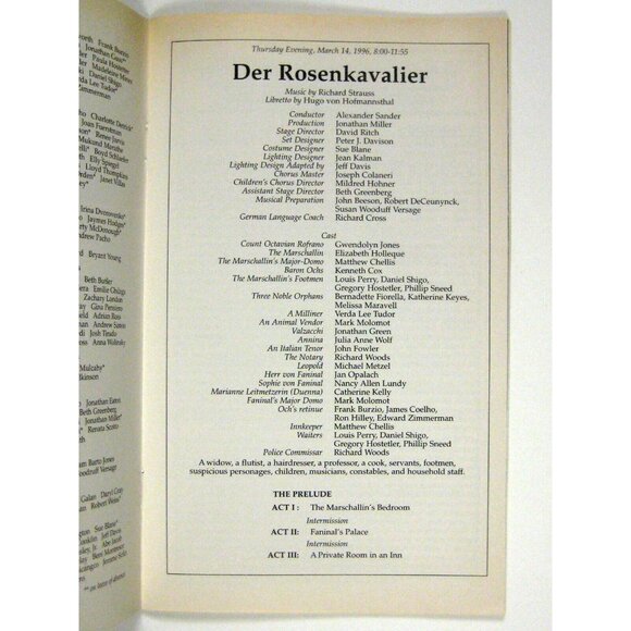 New York City Opera Stagebill 1996 Lincoln Der Rosenkavailier Gwendolyn Jones - Picture 6 of 9